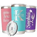 Petalsun Personalized Tumbler with Names, Custom Travel Coffee Tumbler - 16 Designs, 10 Colors, 20oz Tumbler w/Lid, Personalized Anniversary Birthday Gift for Women Men, Engraved