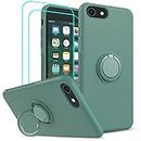 LeYi for iPhone 8/7/6s/6 Case with Stand & 2 Glass Screen Protectors - Green Liquid Silicone Shockproof Cover for Women, Girls, Boys