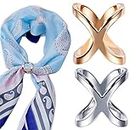 UPSTORE 2PCS X Shaped Women Fashion Scarf Ring Buckle Modern Simple Jewelry Silk Scarf Clasp Clips Clothing Wrap Holder Clothing Decoration Accessories for T-Shirt Neckerchief Shawl(Gold+Silver)