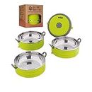 Healthy Human Portable Dog & Pet Travel Bowls with Lid - Human Grade Stainless Steel - Ideal for Food & Water - Green - 3 Bowl Set