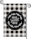 Sweet Home Spring Welcome Garden Flag, Black and White Buffalo Plaid Flag Decor for Rustic Farmhouse Yard Patio Lawn Porch, Outdoor Linen Flag with Double Sided Print - 12 x 18 Inch