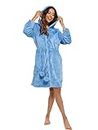 INSIGNIA Ladies Dressing Gown Hooded Zip Fastening Front Opening (12-14, Blue)