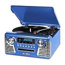 Victrola 50's Retro 3-Speed Bluetooth Turntable with Stereo, CD Player and Speakers, Blue