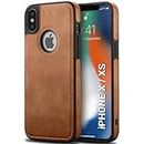 TheGiftKart Genuine Leather Finish iPhone X/XS Back Cover Case | Shockproof Design | Raised Edges for Camera & Screen Protection | Stunning Minimalist Design Back Case for iPhone X/XS (Brown)