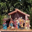 foci cozi Christmas Nativity Figurine - Nativity Scene Statue with Wooden and Moss Stable