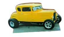 Roadster Amarillo 1930 Placa de madera colgante, 9 3/8 x 5 1/2 x 5/8 pulgadas