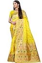 BE4ME.COM WomenKanjeevaram Pure soft silk handloom saree with Pure Jari woven with Designer Mina work Pallu and Boarder (Yellow)