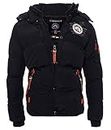 Geographical Norway Verveine Bell Men's Winter Jacket – Windbreaker Sportswear Jacket – Parka/Coat with Hood – Long-Sleeved Clothing, Black, M