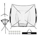 ZELUS Baseball Net Kit with Tee and Strike Zone, 7x7ft Softball Training Equipment for Hitting and Pitching, Portable Indoor Outdoor Batting Practice Net with Carry Bag Ball Caddy & 12 Baseballs