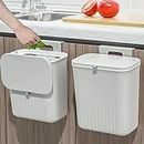 Uchrang 2.4 Gallon Kitchen Compost Bin for Counter Top or Under Sink, Hanging Small Trash Can with Lid for Cupboard/Bathroom/Bedroom/Office/Camping, Mountable Indoor Compost Bucket (White)