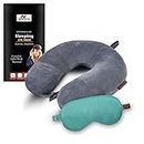 Avirons Travel Neck Pillow with Sleep Eye Mask Combo for Men, Women and Kids | for Flight, Car, Train and Bus | Premium Fabric | Light Weight & Comfortable Super Soft Adjustable (Pack of 2)
