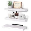 upsimples Floating Shelves with Invisible Brackets, Wall Mounted Rustic Wood Shelves Set of 3, White