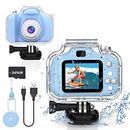  Kids Waterproof Camera Gifts for 6 7 8 9 10 Year Old Boys Action Kids Blue