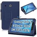 DETUOSI Samsung Galaxy Tab E 8.0" Case 2016 (SM-T375/T377/T378), Galaxy Tab E 8.0 inch Tablet Cover, Slim Folio PU Leather Protective Shell Book Cover with Multi-Viewing Angles Kickstand #Dark Blue
