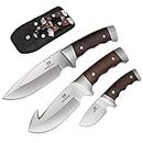Mossy Oak 3 Piece Fixed Blade Hunting Knife Set, Full Tang Wood Handle Straight Edge and Gut Hook Blades Game Processing Knife Set, Sheath Included