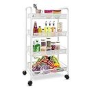 Haus Alchemy 4-Tier Multipurpose Trolley Space-Saving Storage Solution Cart Ideal For Home, Office, Kitchen, And Bathroom - Easy Mobility And Organization (Lxbxh= 44X26X83Cm White) - Steel