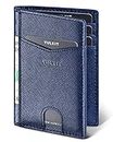 VULKIT Bifold Front Pocket Slim Wallet RFID Blocking Minimalist Thin Leather Credit Card Holder Wallet for Men and Women Cross Navy