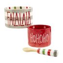 New Mud Pie Christmas 3-Piece Dip Cup Set with Spoon HoHoHo & FaLaLaLa