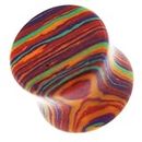 5MM Colorful Rainbow Stripe on Stone Double Flared Ear Plug Piercing - Sold by Piece
