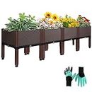 Plastic Raised Garden Bed Kit, Self Watering Planters Box with Free Gloves for Vegetables, Flowers, Strawberry Growing, Elevated Planting Container with Legs for Indoor and Outdoor Use, Brown