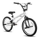 Hiland Bicicleta BMX Freestyle de 20 pulgadas para niños con giroscopio de 360 grados y 4 clavijas, color blanco bmxrad