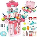 Techhark® Kitchen Set for Girls Toy with Cooking Utensils Combo Items, Little Chef Realistic Miniature Chefs Pretend Play/Role Play Home Game, Multi Color. (971 Kitchen)