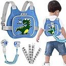 Toddler Harness Leash+ Anti Lost Wrist Link, Accmor Cute Dinosaur Kids Harness with Leash, Foldable Child Leash Baby Walking Wristband Assistant Strap Belt for Parent Boys Outdoor Activity