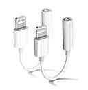 Apple MFi Certified 2 Pack Apple Lightning to 3.5mm Headphone Jack Adapter, Dongle iPhone Headphone Adapter, Converter Audio Aux Adapter Dongle Compatible with iPhone 14 13 12 11 X XS 8 7
