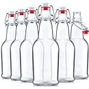 Glass Swing Top Beer Bottles - 16 Ounce Grolsch Bottles, with Flip-top Airtight Lid, for Carbonated Drinks, Kombucha, 2nd Fermentation, Water Kefir, Clear Brewing Bottle. (Clear)