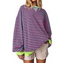 VJGOAL Oster-Angebote Damen Oversized Sweatshirt Gestreifter Color Block Rundhals Langärmelig L�ässig Lose Pullover Y2K Casual Shirt Top Striped Crew Neck Long Sleeve fit Sweater Epic Daily Deal