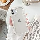 XIZYO for iPhone 11 Case, Cute Wavy Curly Wave Frame Clear Aesthetic Phone Case for Women Girls, Slim Soft TPU Shockproof Protective Bumper Case, White
