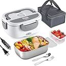 Electric Lunch Box, Couvkadl Electric Heated Lunch Box for Men Women, Food Warmer, Leak Proof Food Heater with 1.5L Removable Stainless Steel Container for Car and Home (White)