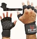 HMH Sports Gym Gloves Weight lifting Gloves for Men Women Wrist Support Padded Extra Grip Palm Protection Exercise Fitness Workout Gloves, Hanging, Pull ups, Breathable (With Wrist Band, L)
