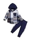 Qiraoxy Toddler Baby Boys Clothes Long Sleeve Hoodie Plaid Sweatsuit Tops + Sweatpants 2Pcs Little Boy Fall Winter Tracksuit Outfits Set Navy Blue