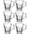 MULTI ZONE Crystal Clear Toughened Glass Tea Cup with Convenient Solid Handle Cups, Espresso Mug Set for Tea, Coffee, Hot/Cold Drinks (Tengol 150 ml 6 pcs)
