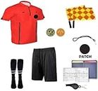 1 Stop Soccer Premium Referee 10 Piece Package Jersey Coin Short Socks Flags Set Whistle Referee Wallet and Cards Velcro (Red, Adult X-Large)
