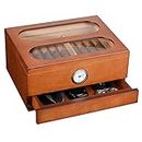 COOL KNIGHT Cigar Humidor with Front Hygrometer, Humidifier and Accessory Drawers-Tempered Glass Top Cigar Humidor Box - Spanish Cedar Humidor-Desktop Humidor That can Hold 40-60 Cigars.