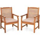Patio Dining Chairs Set of 2 Outdoor Chair Acacia Wood Armchairs with Cushions