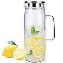 Webao Glass Pitcher 1.5 Litre Water Carafe with Stainless Steel Lid Ice Tea Juice Beverage Jug
