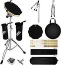 AAGUT Drum Practice Pad Kit with 39" Super High Snare Drum Stand Set for Beginner, 12" Double Sided Silent Drum Mat with Drum Sticks, Kids Adults Practice Pad for Drumming, Black