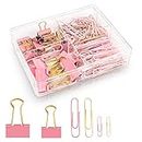 Paper Clips Set with Box Binder Clips Paper Clips Sets, 4 Styles 165 Pcs Gold Pack for Office, School and Home Supplies (Pink)