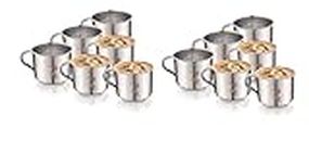 Yes kitchen Stainless Steel Laser Design Royal Steel Tea Cup/Coffee Cup,Set of 12 Piece, Sliver,140ml