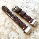 Dark Brown Embossed Handmade Leather Watch Strap Band for Fitbit Charge 6 5 4