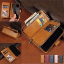 For iPhone 15 Pro Max 14 13 12 11 8 7 X XR Case Leather Wallet Zipper Flip Cover
