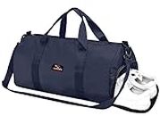 Gym Duffle Bag with Shoe Compartment Foldable Men Women Travel Fitness Holdall Sports Bags - Shoulder Strap Swimming Basketball Tennis Luggage Weekender Light Weight Dry Bags (Navy Blue) 37L