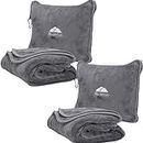 BlueHills 2-Pack Premium Soft Travel Blanket Pillow Airplane Blanket in Soft Bag Pillowcase with Hand Luggage Belt and Backpack Clip, Compact Pack Large Blanket for Any Travel (Grey Gray T013)