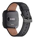 WFEAGL for Fitbit Versa 2 Bands Women Men, Top Grain Leather Band Replacement Strap for Fitbit Versa 2/Versa/Versa Lite/Versa SE Fitness Smart Watch(Black Band+Black Buckle)