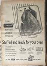 Anuncio de periódico de página completa de 1950 para armadura de pavos de peluche congelados - listo para horno