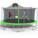 Sapphome 16ft Trampoline For Kids, Outdoor Trampoline w/ Safety Enclosure Net Basketball Hoop & Ladder, Trampoline For Adults, in Green | Wayfair