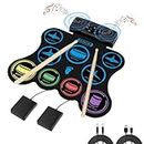 Upgraded Electronic Drum Set，Marrilley 9 Drum Pad, Big Roll-up Drum Pad, Built-in Dual Stereo Speakers, Drum Sticks, Foot Pedals 10 Hours Playtime,Ideal Christmas Holiday Gift for Kids
